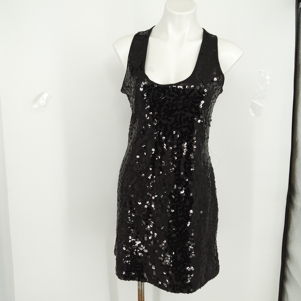CALVIN KLEIN BLACK SLEEVELESS SEQUINED COCKTAIL DRESS SIZE 6 - Picture 1 of 7